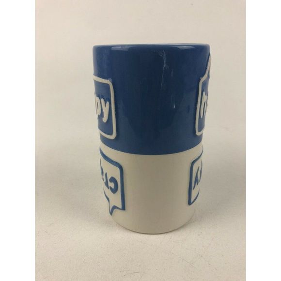 HMK HAPPY CRAPPY Cup Mug Bi Color Blue And White 8 oz *New* - Picture 4 of 11